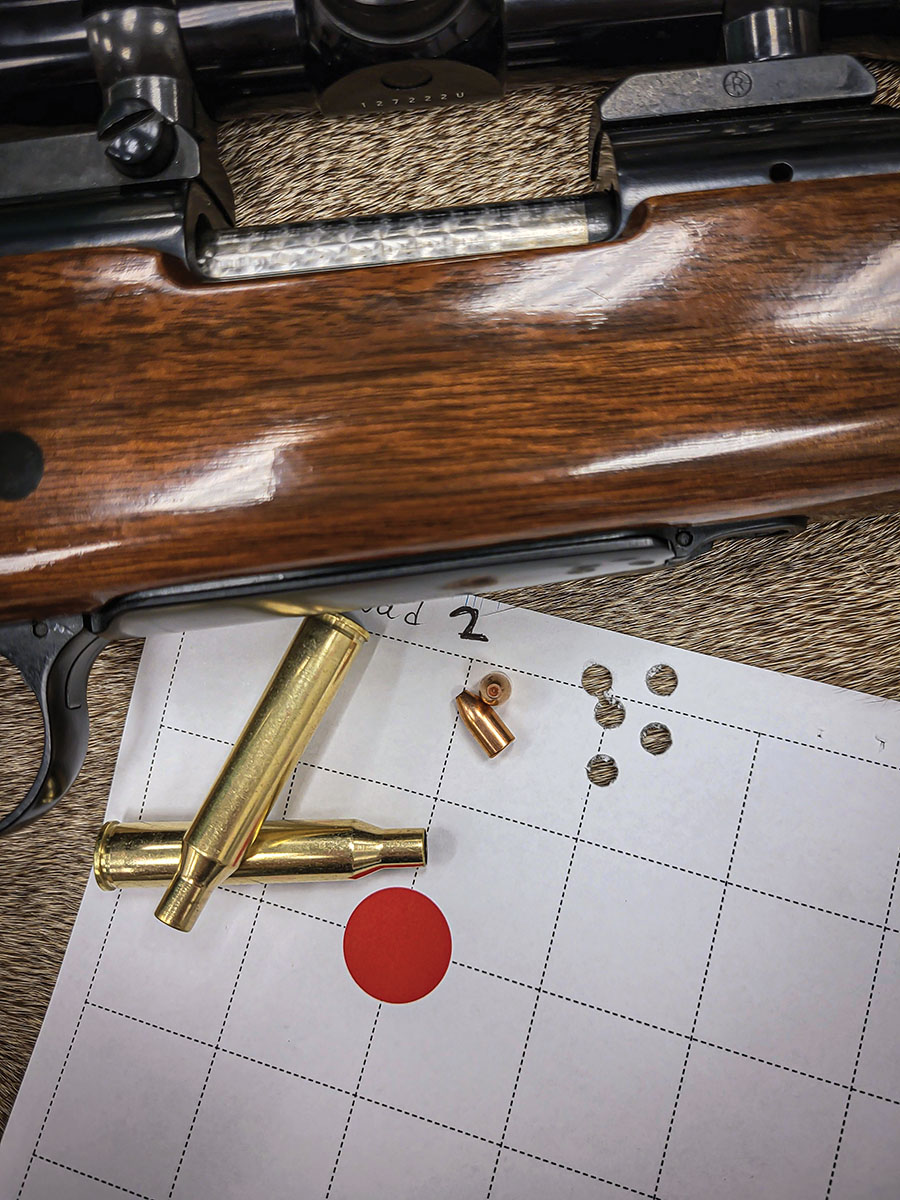 Using Speer 30 grain TNT bullets and a charge of Hodgdon Varget produced this .72-inch group at 100 yards. This was the second group tested and alleviated concerns about the precision of this rifle.